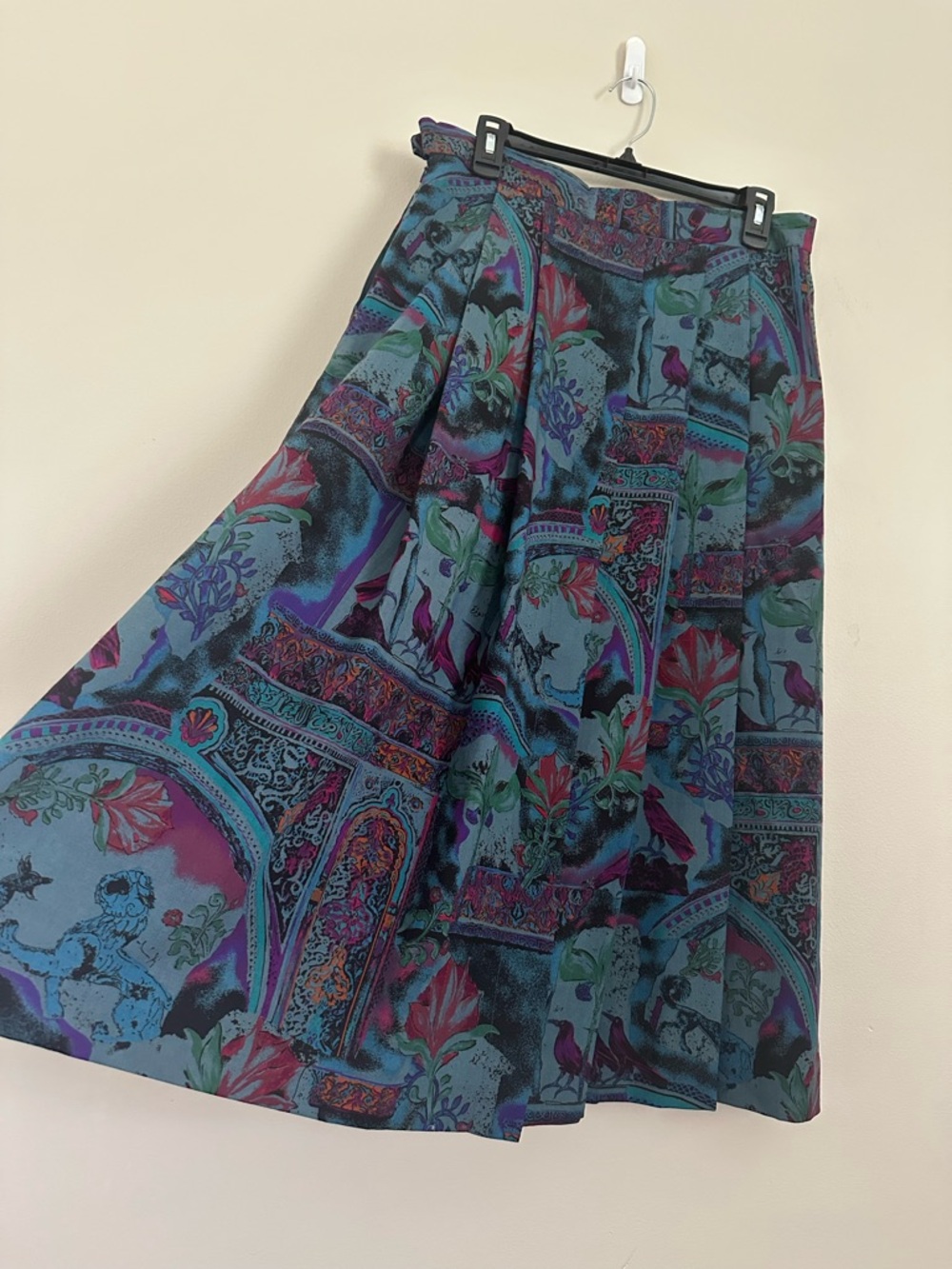 Vintage Geiger Collection Austria Wool Midi Skirt Sz 42 Blue Purple Pleated 90s